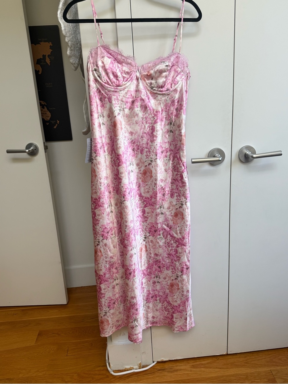 Astr Pink Floral Satin Slip Dress